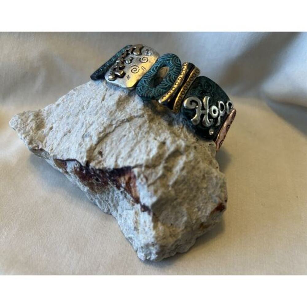 Women’s Stretchy Unique Wisdom Owl Copper & Teal Bracelet NWOT
